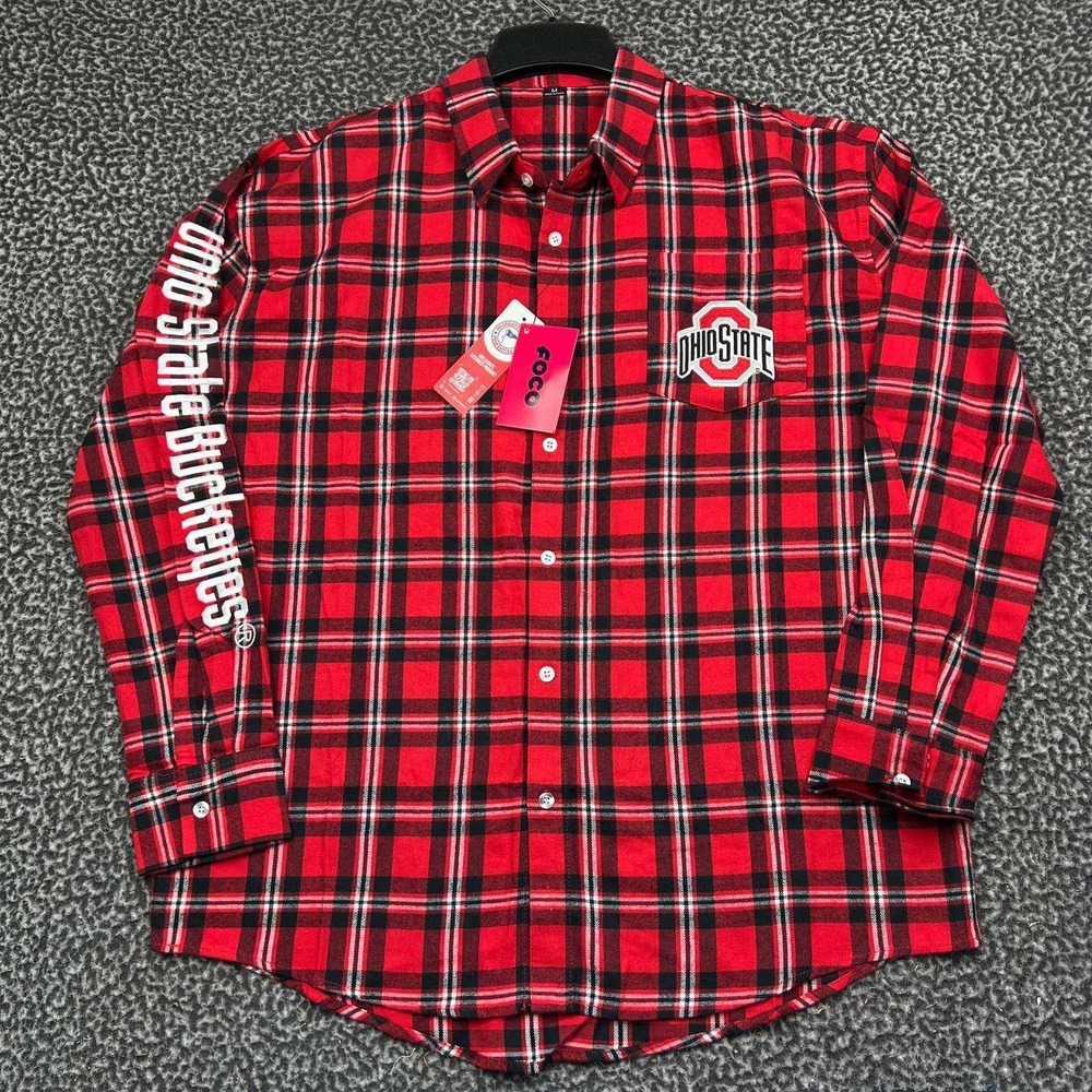 FOCO Ohio State Buckeyes Button Up Shirt Men Medium Red Plaid Flannel New M